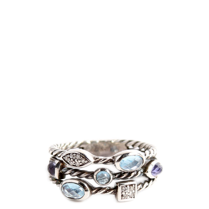 Confetti 3 Row Ring 925/Diamond/Iolite Size 7.5
