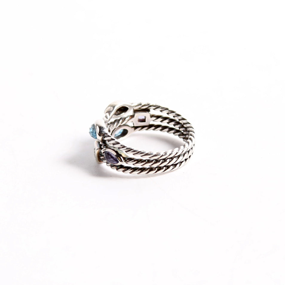 Confetti 3 Row Ring 925/Diamond/Iolite Size 7.5