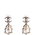 Crystal CC Pearl Drop Earrings Silver