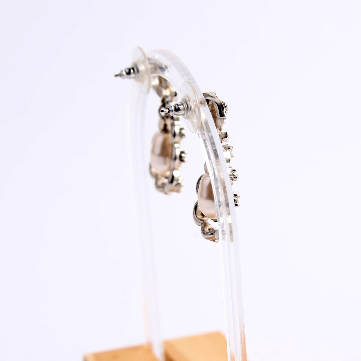 Crystal CC Pearl Drop Earrings Silver