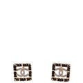 Crystal CC Chain Stud Earrings Black/Gold
