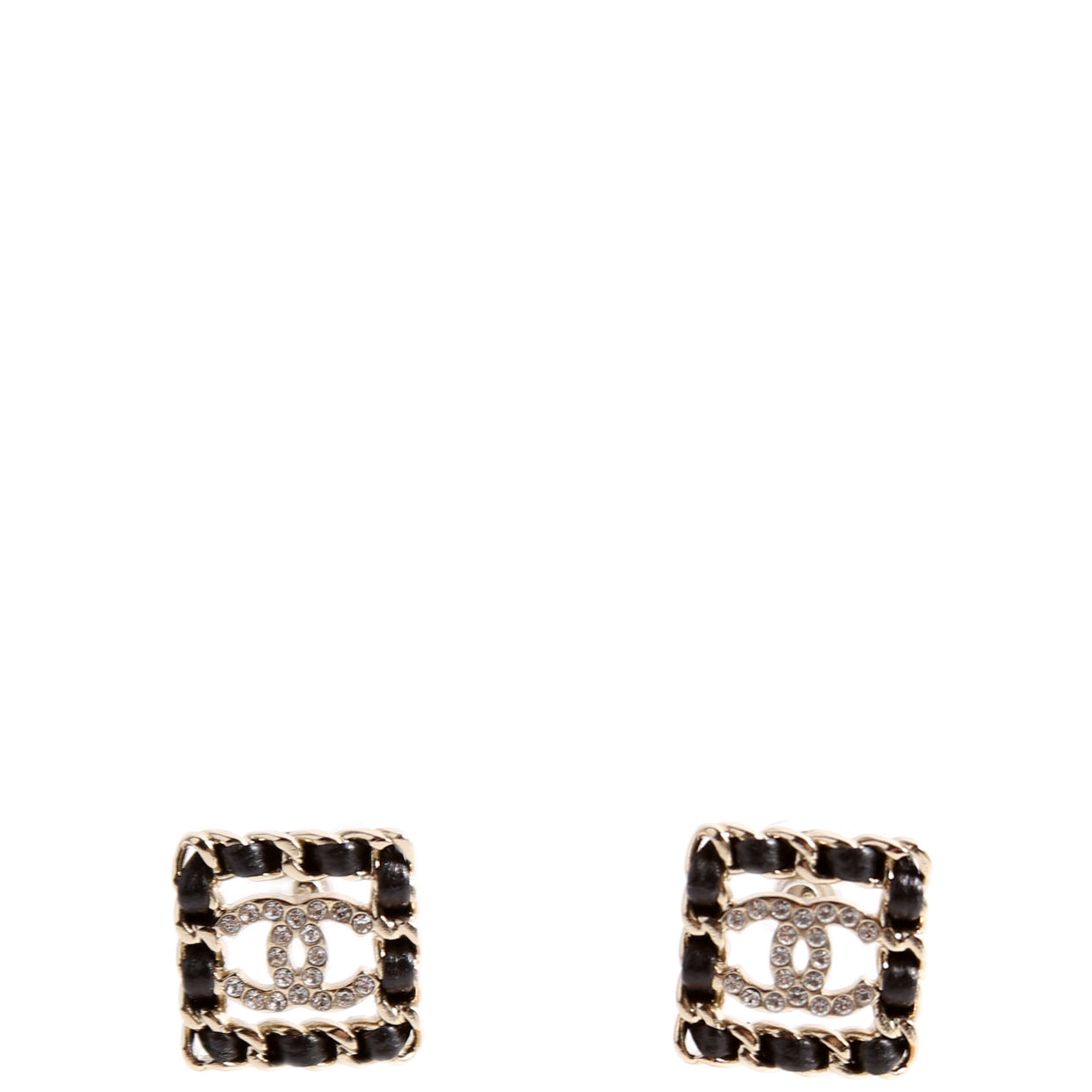 Crystal CC Chain Stud Earrings Black/Gold
