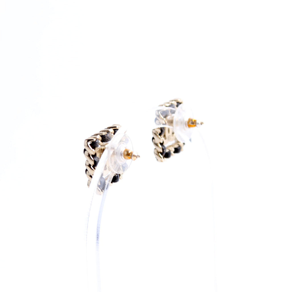 Crystal CC Chain Stud Earrings Black/Gold