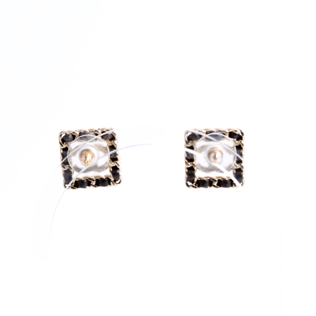 Crystal CC Chain Stud Earrings Black/Gold