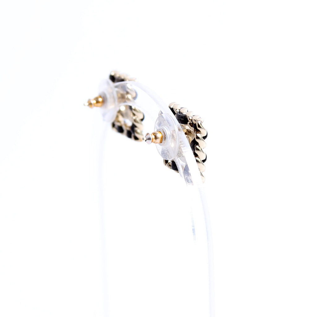 Crystal CC Chain Stud Earrings Black/Gold