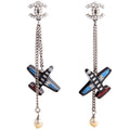Resin Pearl CC Airplane Drop Earrings Silver/Multicolor