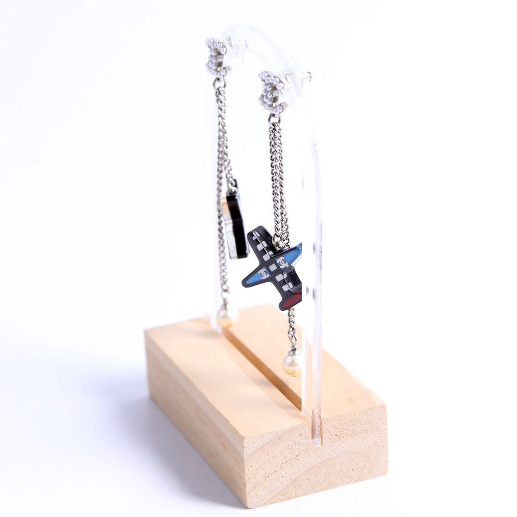 Resin Pearl CC Airplane Drop Earrings Silver/Multicolor
