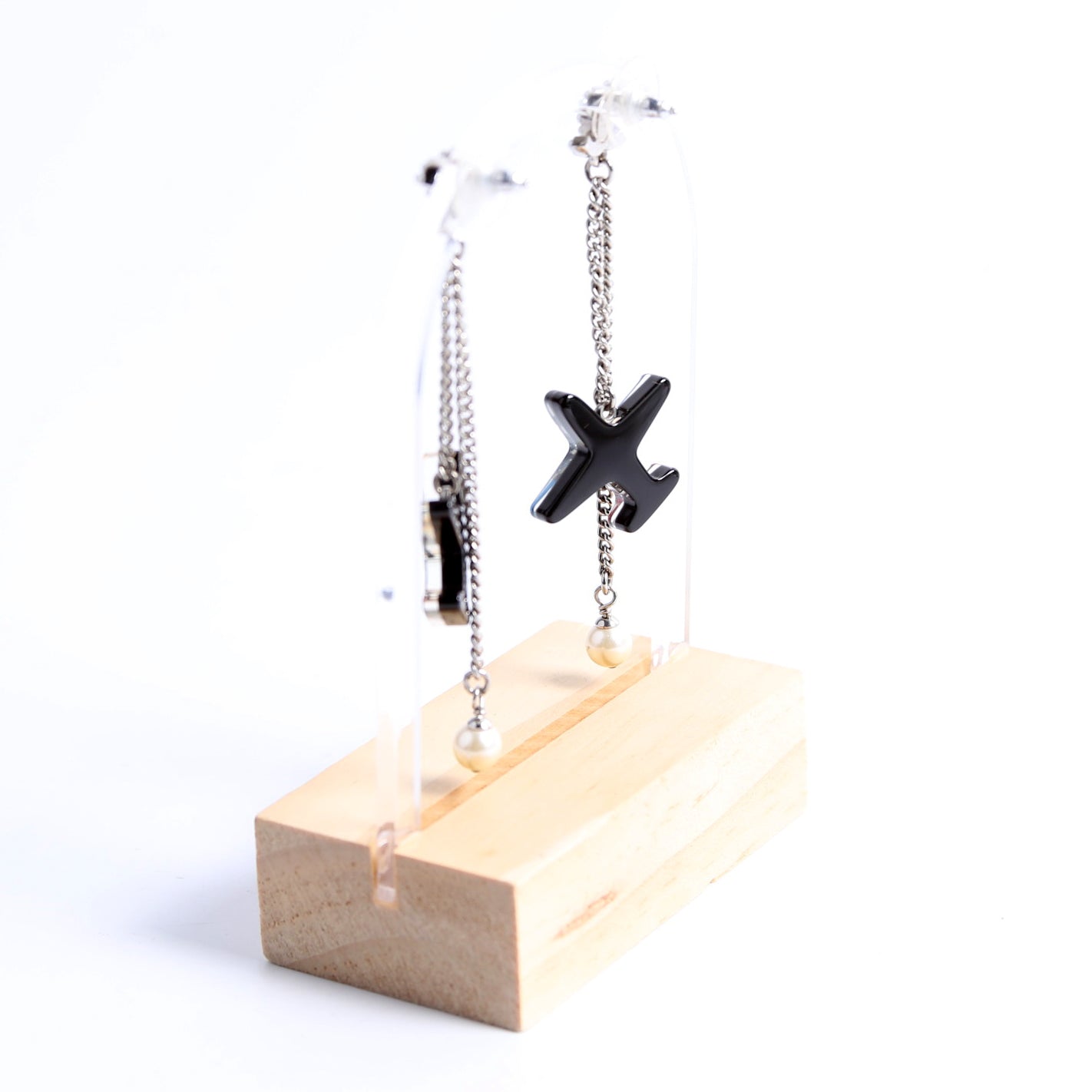 Resin Pearl CC Airplane Drop Earrings Silver/Multicolor