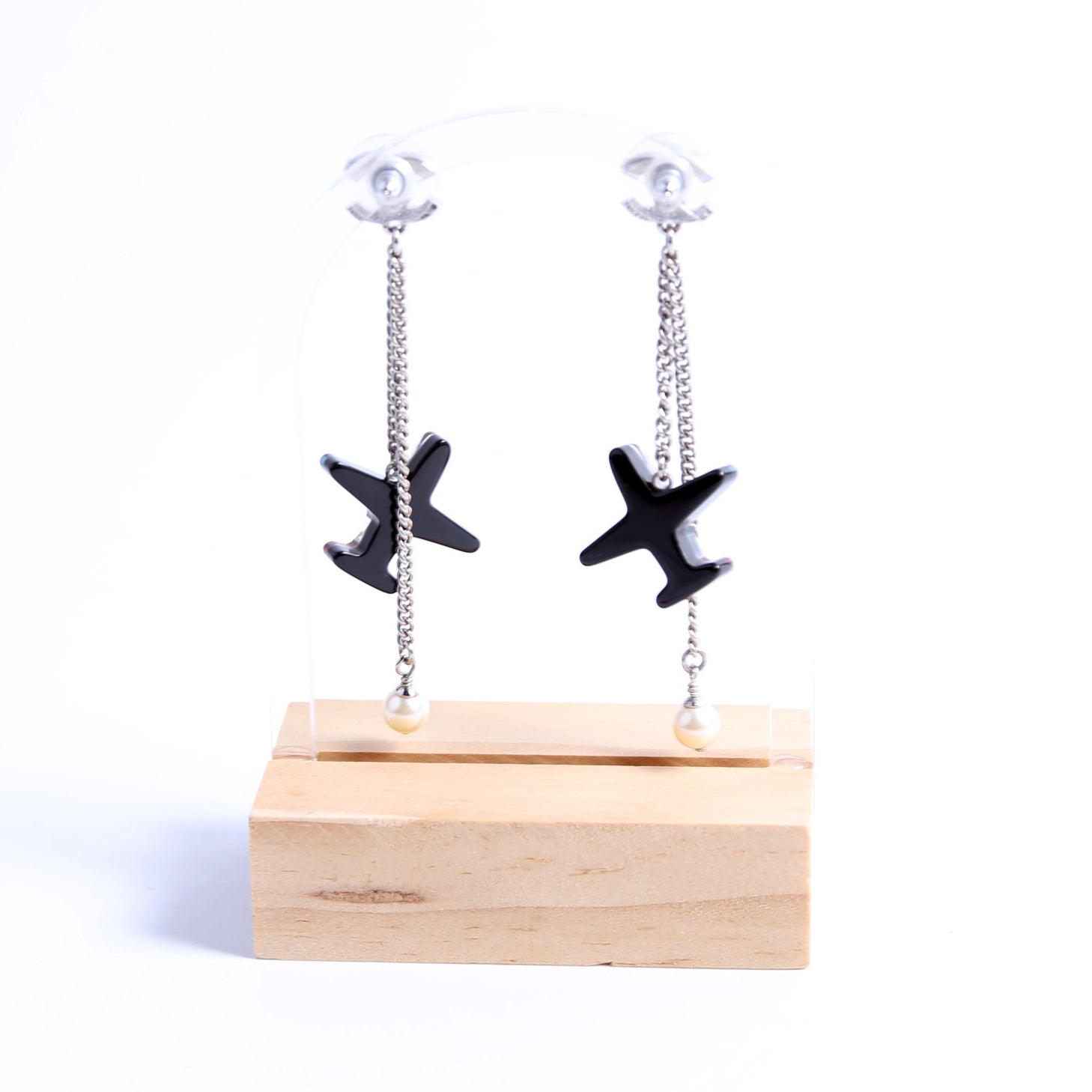Resin Pearl CC Airplane Drop Earrings Silver/Multicolor