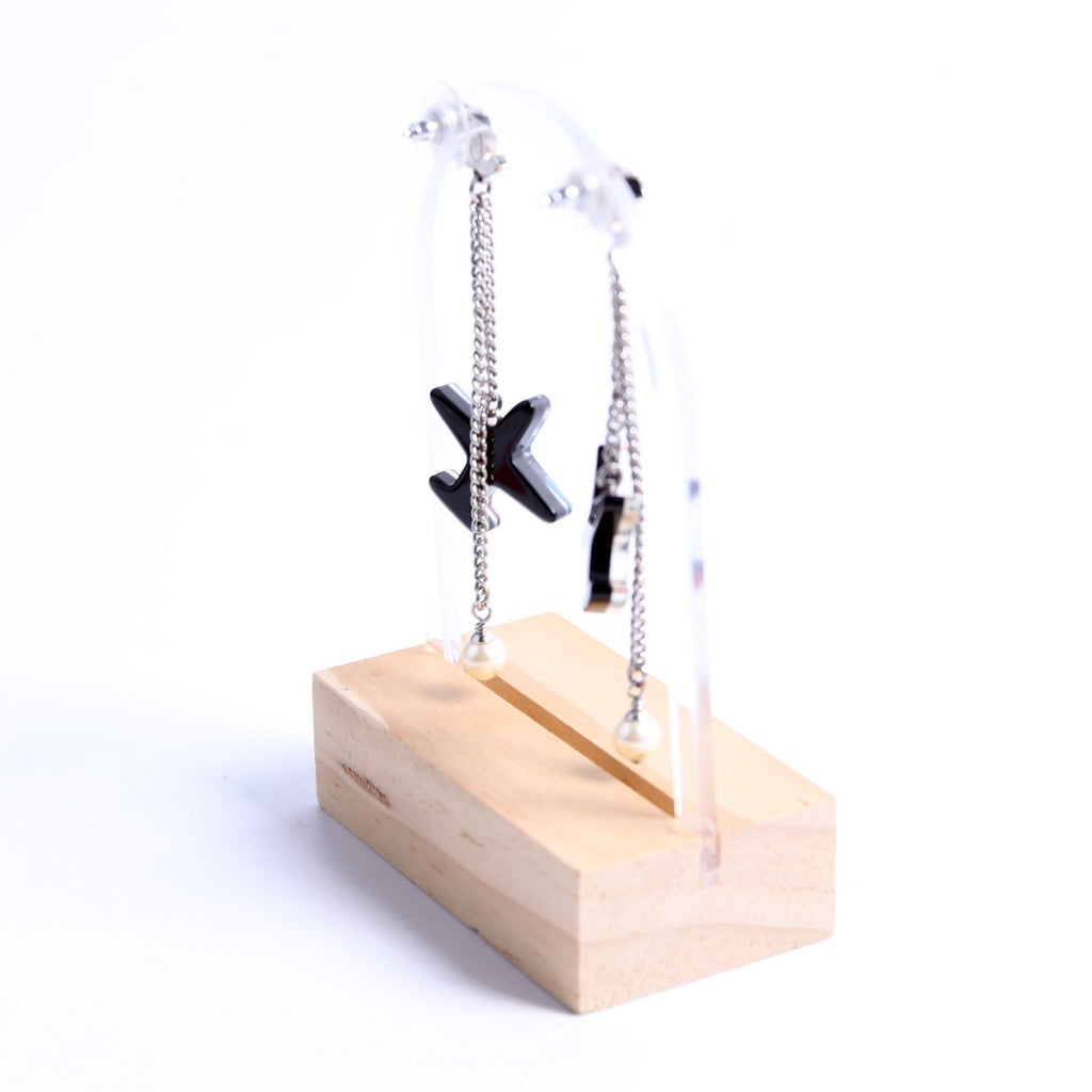 Resin Pearl CC Airplane Drop Earrings Silver/Multicolor