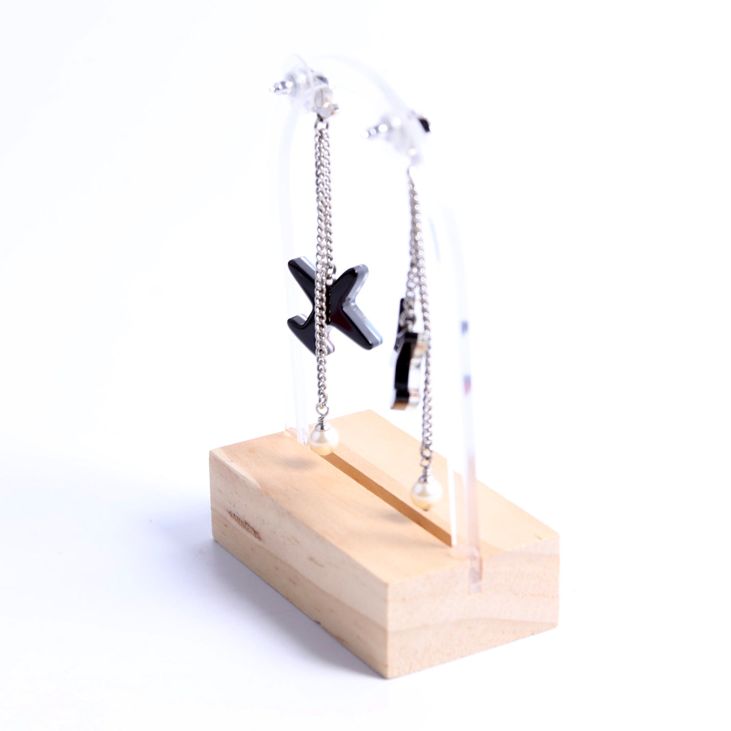 Resin Pearl CC Airplane Drop Earrings Silver/Multicolor