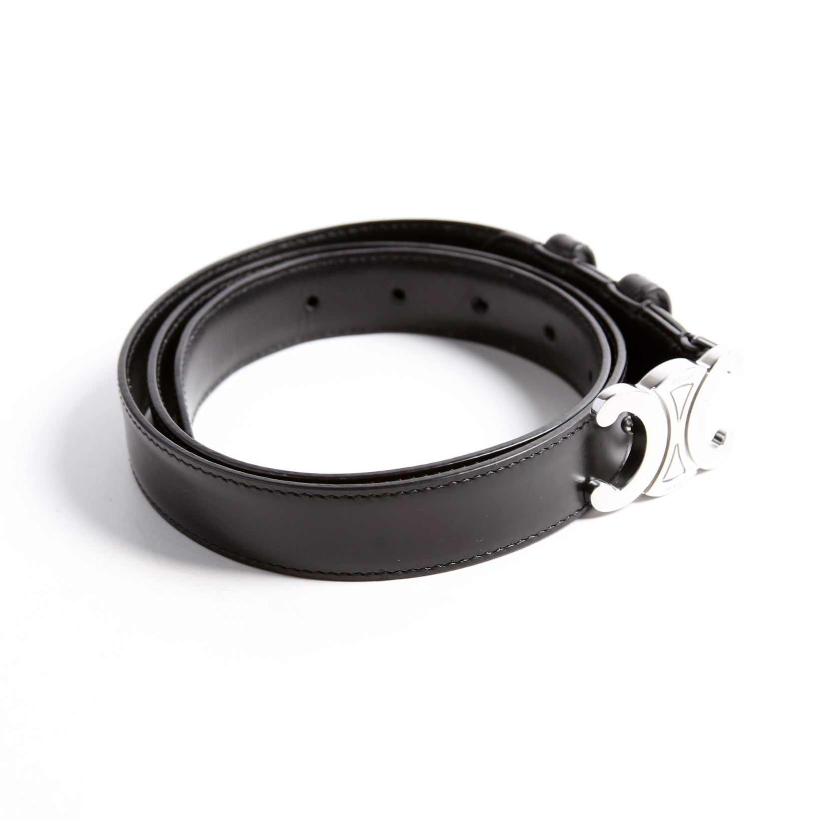 Triomphe Medium Taurillion Leather Belt Size 85/34 Black