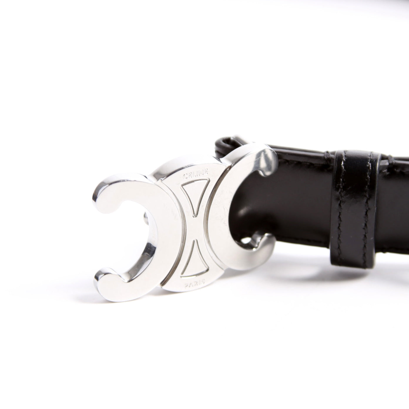 Triomphe Medium Taurillion Leather Belt Size 85/34 Black
