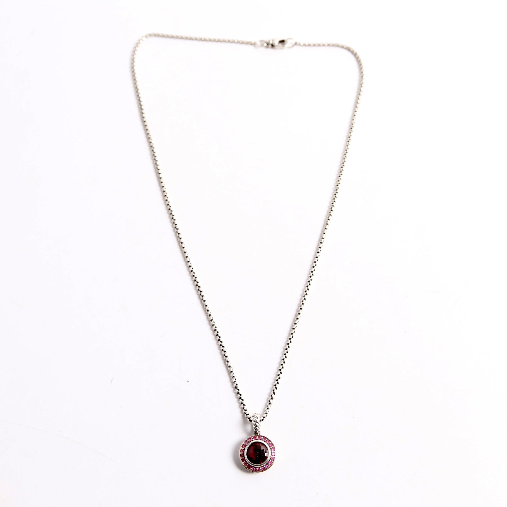 Dome Pendant Necklace 925/Garnet/Ruby