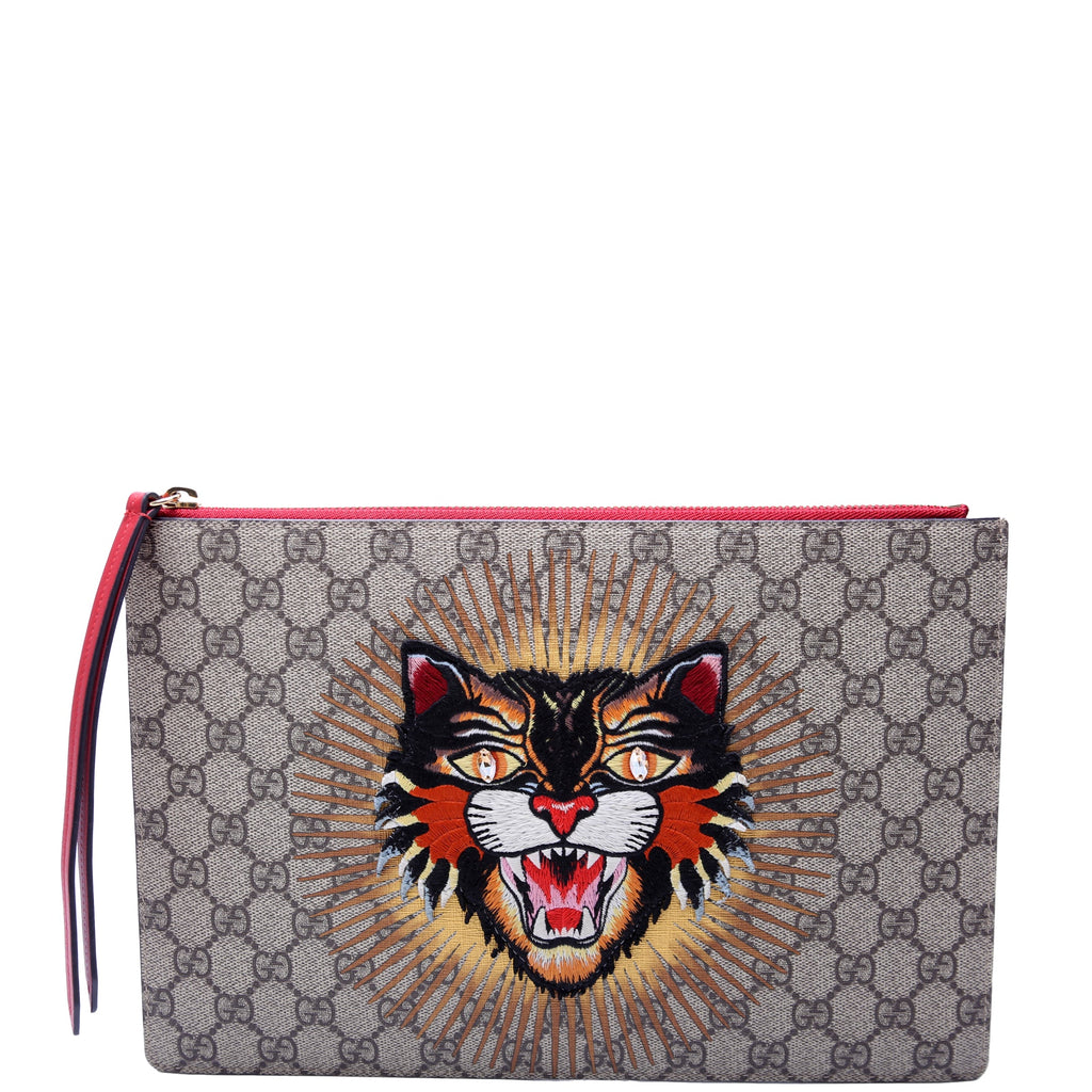 476411 GG Supreme Angry Cat Zip Pouch Red