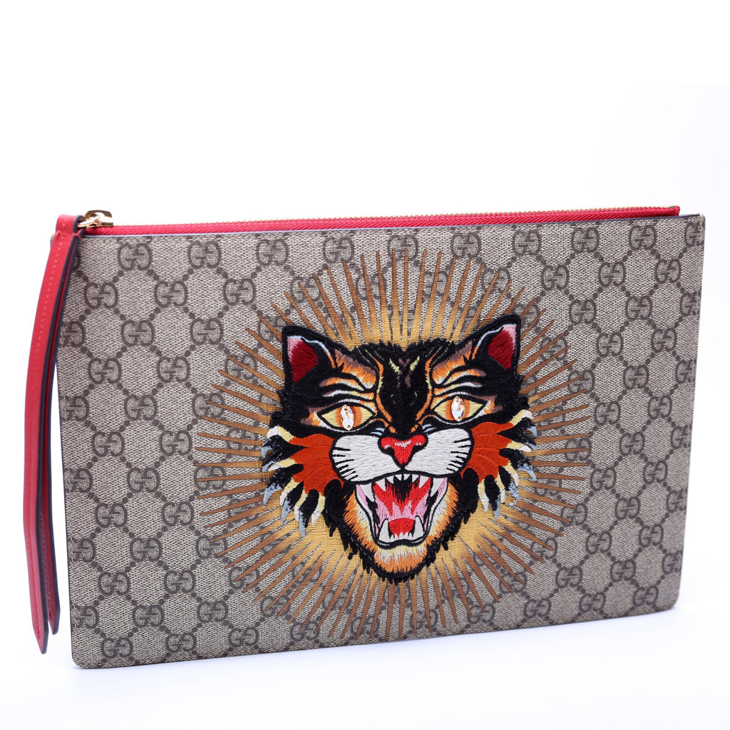 476411 GG Supreme Angry Cat Zip Pouch Red