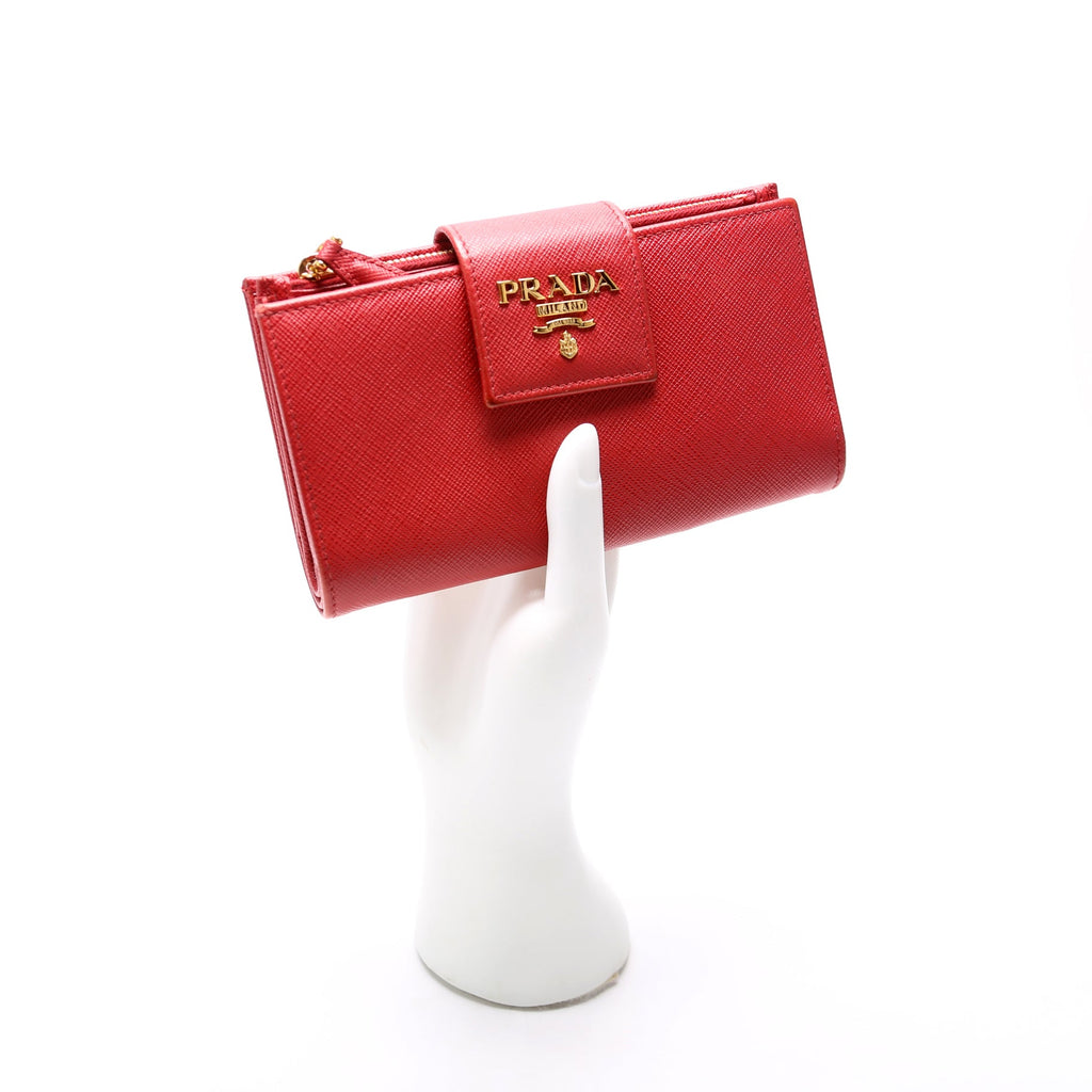 Saffiano Metal Medium Wallet Red