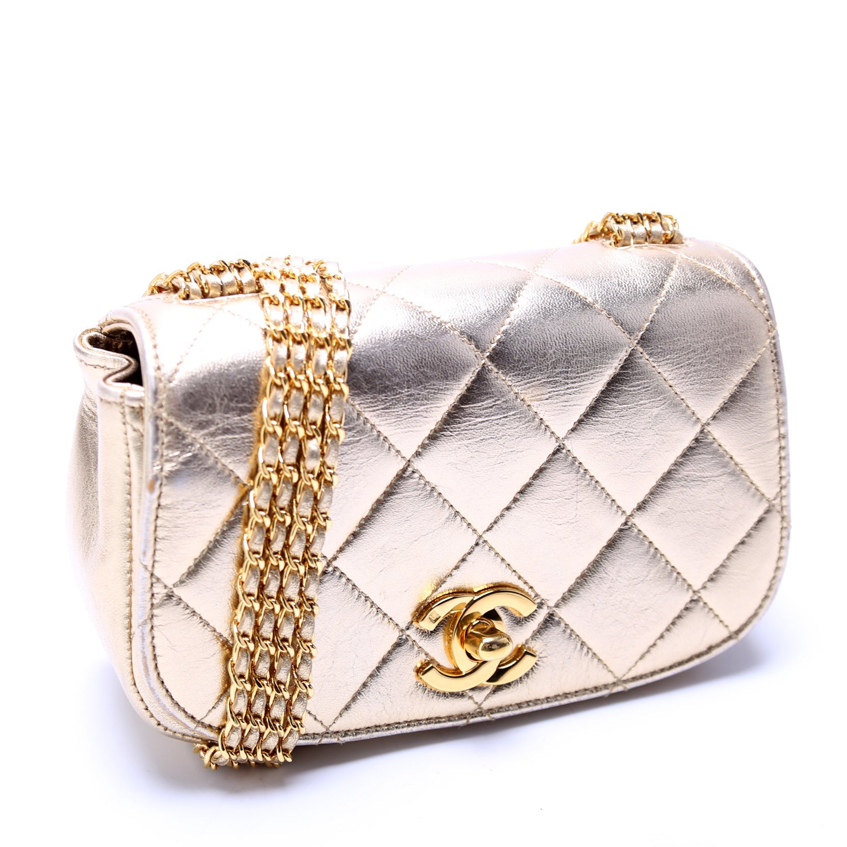 Multi Chain Flap Metallic Lambskin 3M Gold