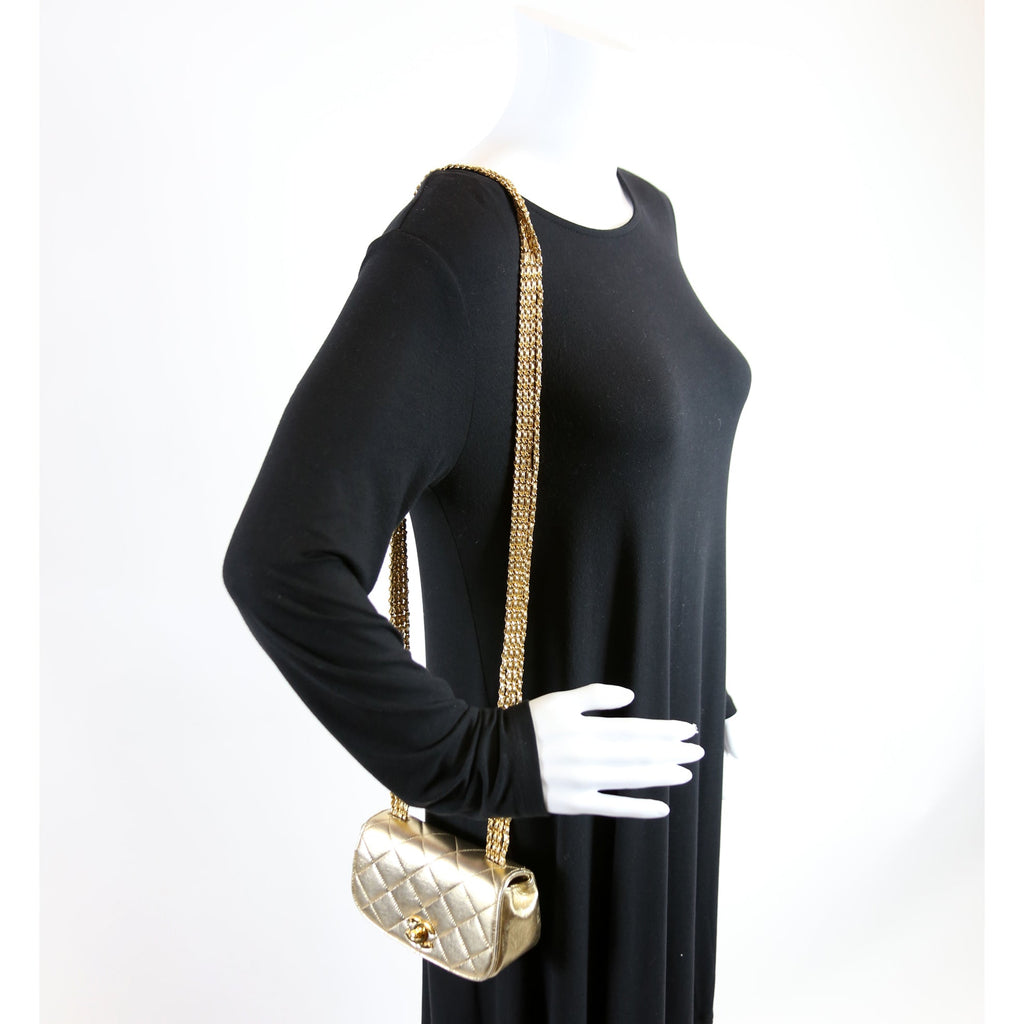 Multi Chain Flap Metallic Lambskin 3M Gold