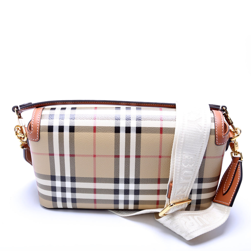 Note Top Handle Crossbody Check Coated Canvas Brown