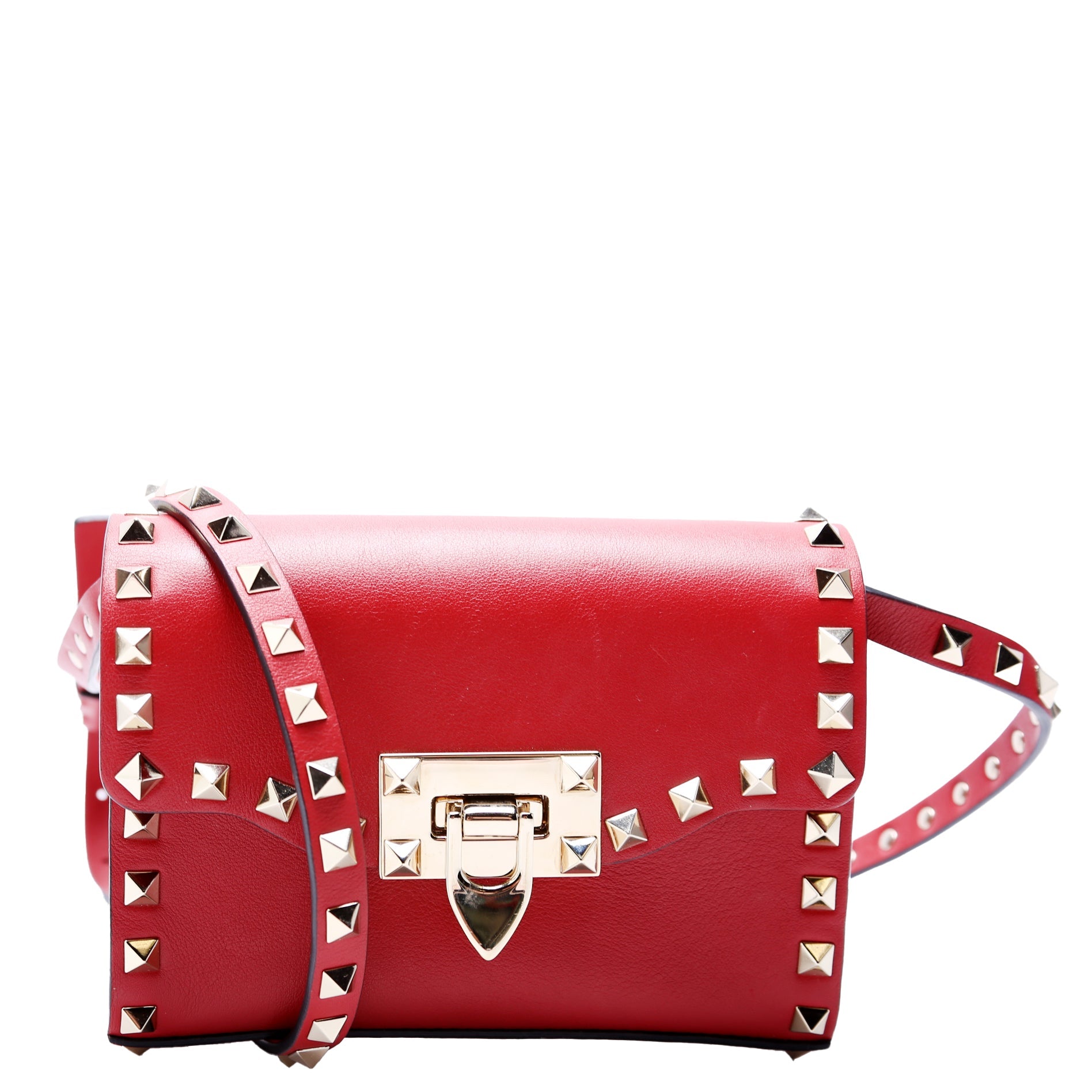 Rockstud Mini Flip Lock Crossbody Red
