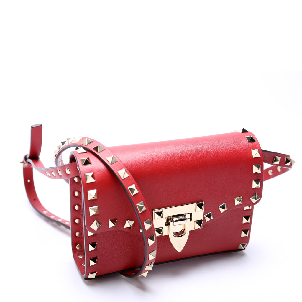 Rockstud Mini Flip Lock Crossbody Red