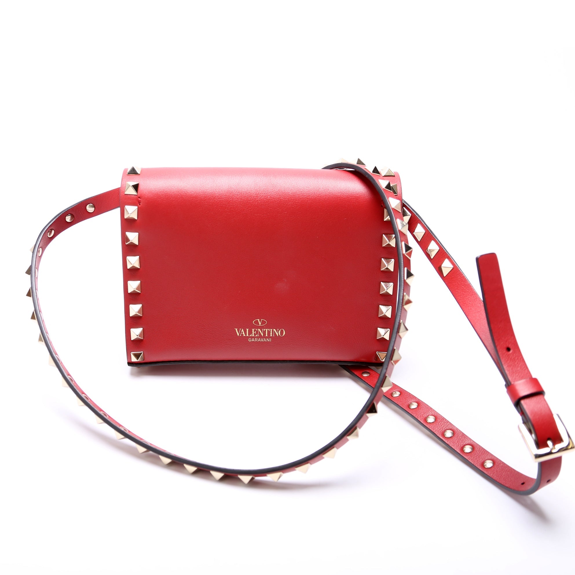Rockstud Mini Flip Lock Crossbody Red