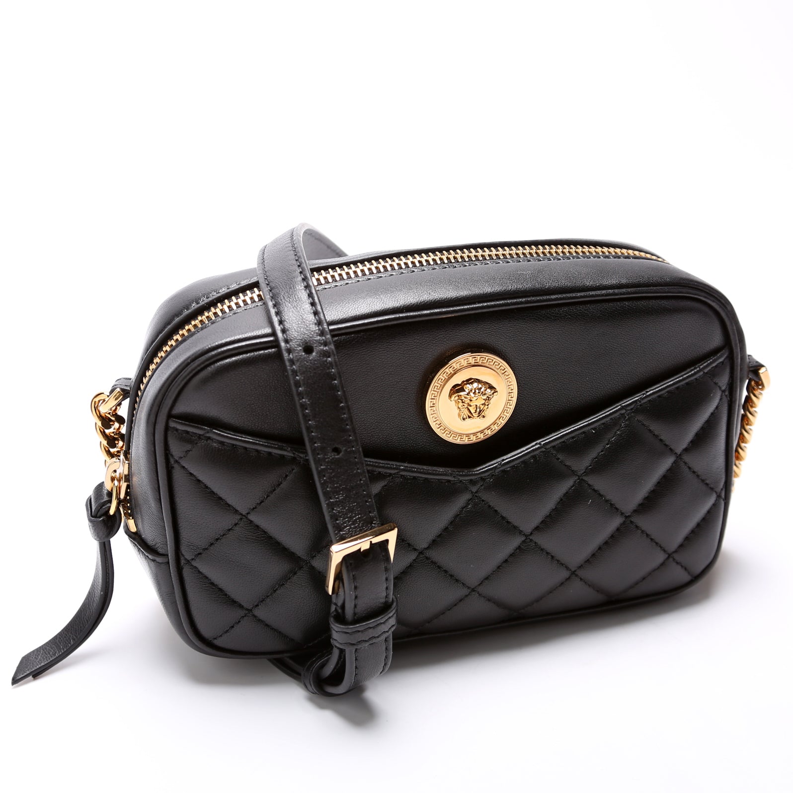 La Medusa Quilted Leather Small Camera Bag Black