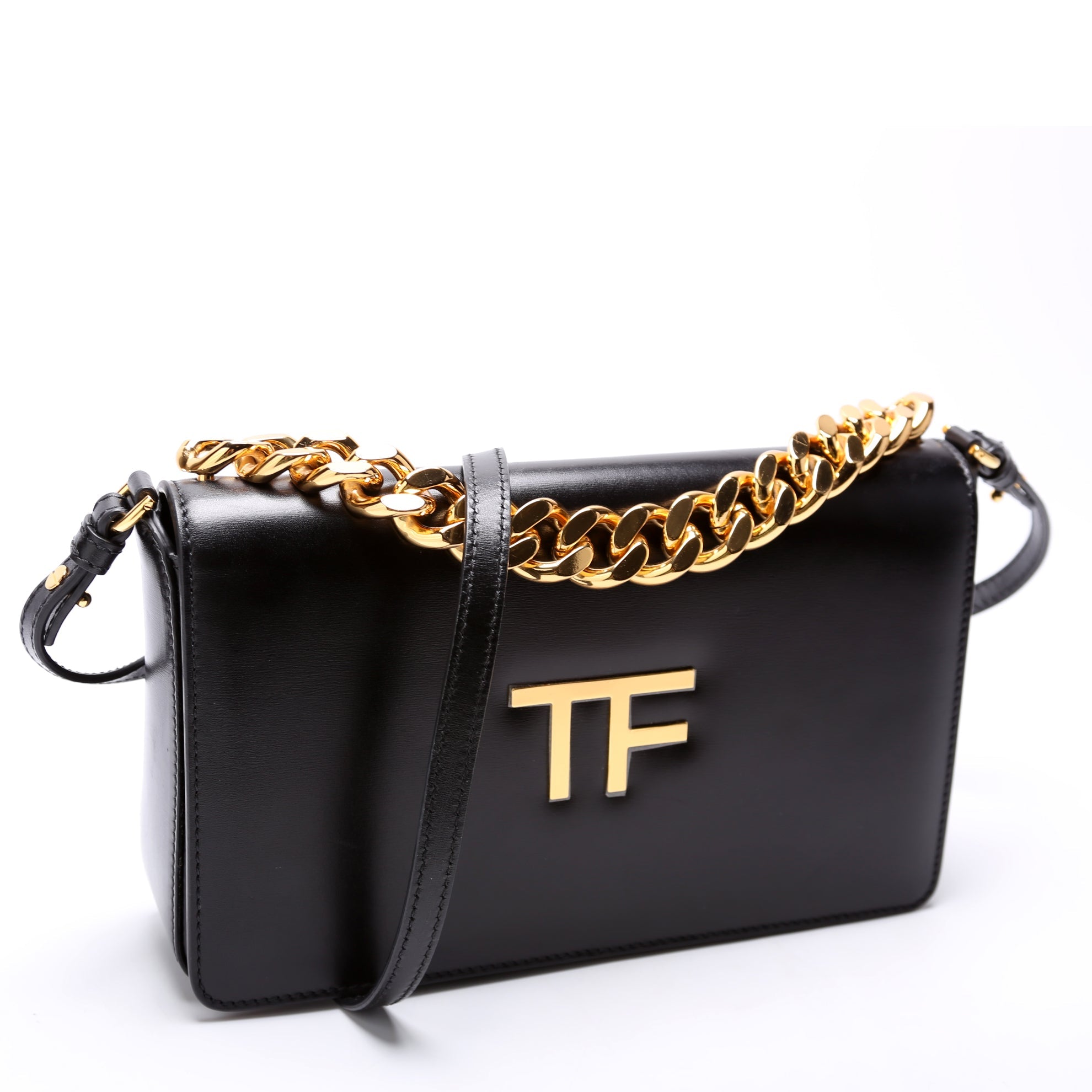 Palmellato TF Chain Calfskin Shoulder Bag Black