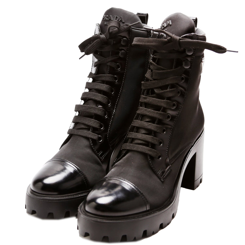 Re-Nylon/Leather Lace Up Boots Size 39.5 Black
