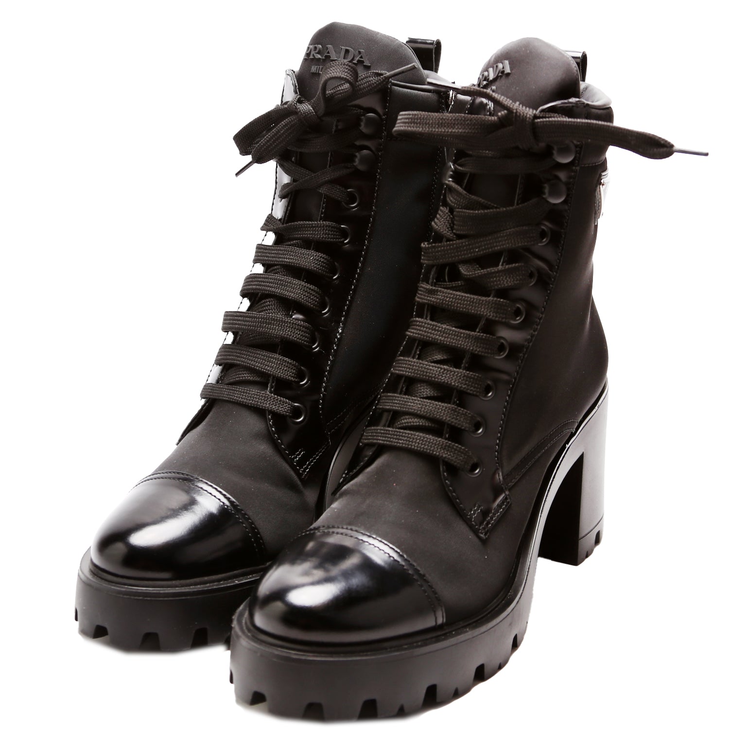 Re-Nylon/Leather Lace Up Boots Size 39.5 Black