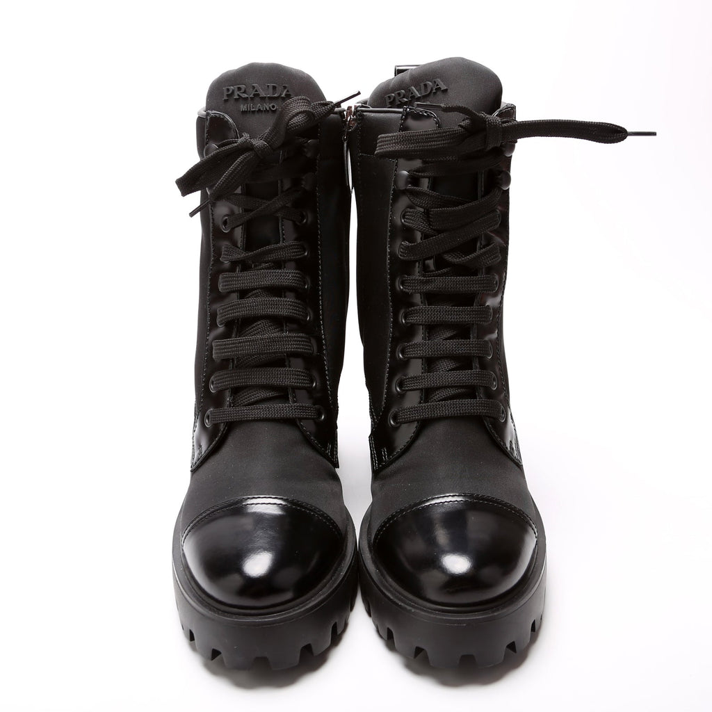 Re-Nylon/Leather Lace Up Boots Size 39.5 Black