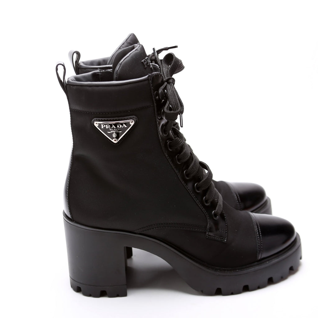 Re-Nylon/Leather Lace Up Boots Size 39.5 Black