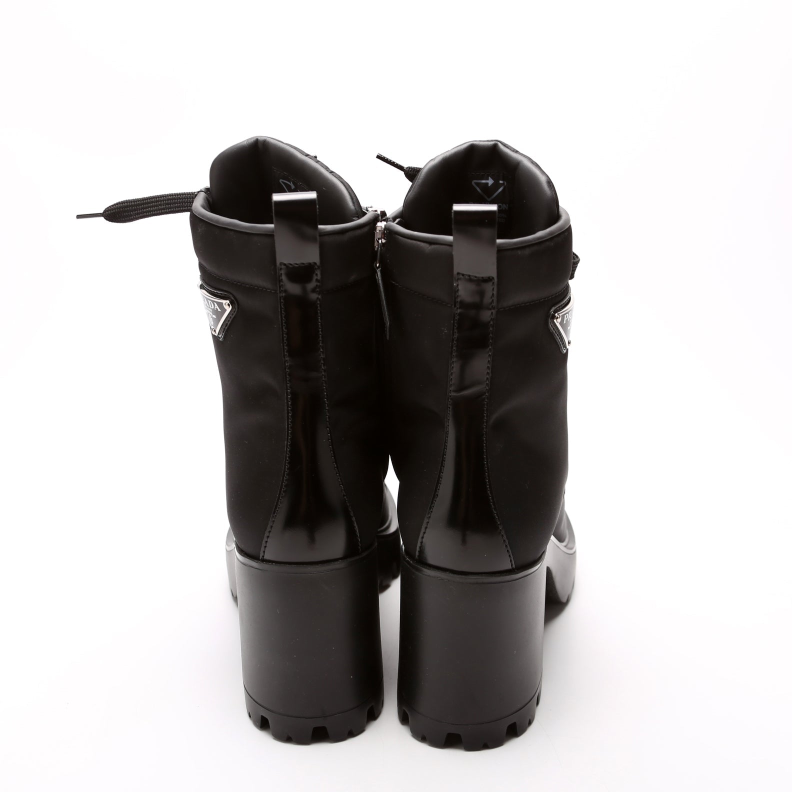 Re-Nylon/Leather Lace Up Boots Size 39.5 Black