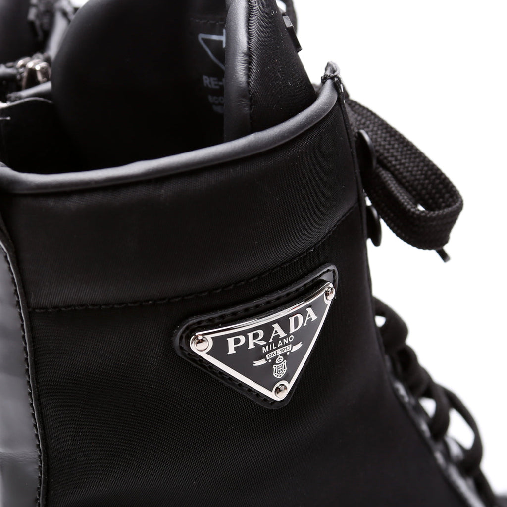 Re-Nylon/Leather Lace Up Boots Size 39.5 Black