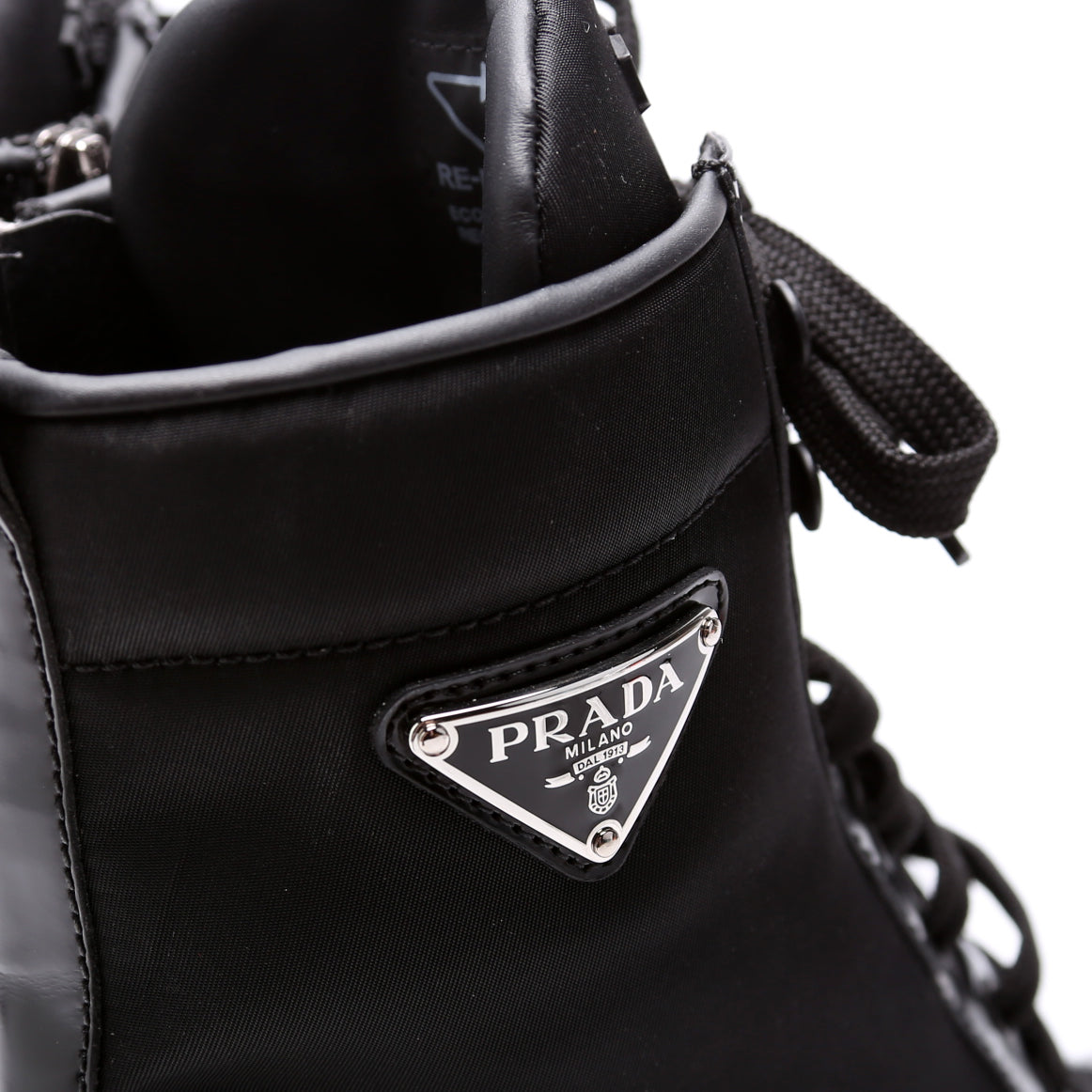 Re-Nylon/Leather Lace Up Boots Size 39.5 Black