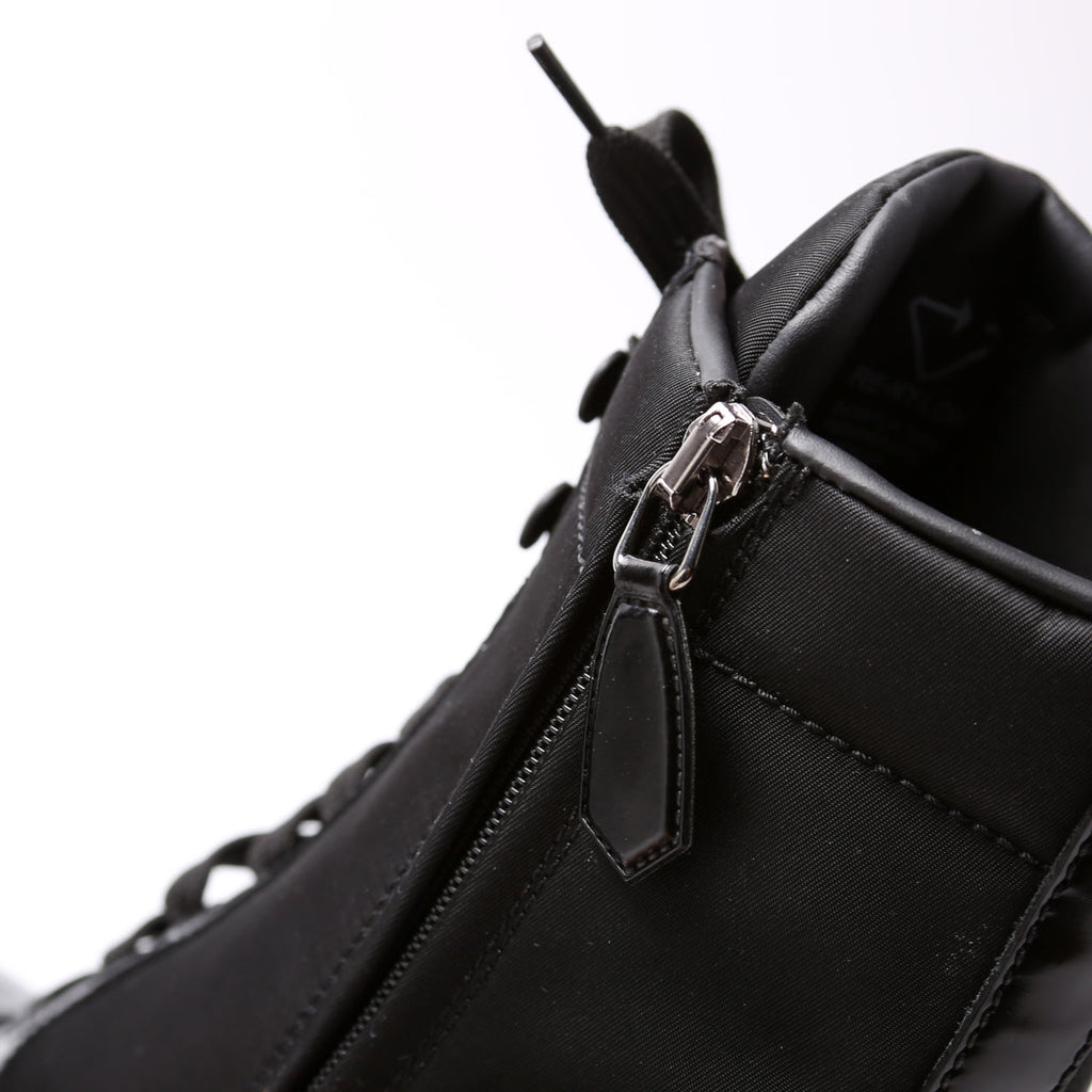 Re-Nylon/Leather Lace Up Boots Size 39.5 Black