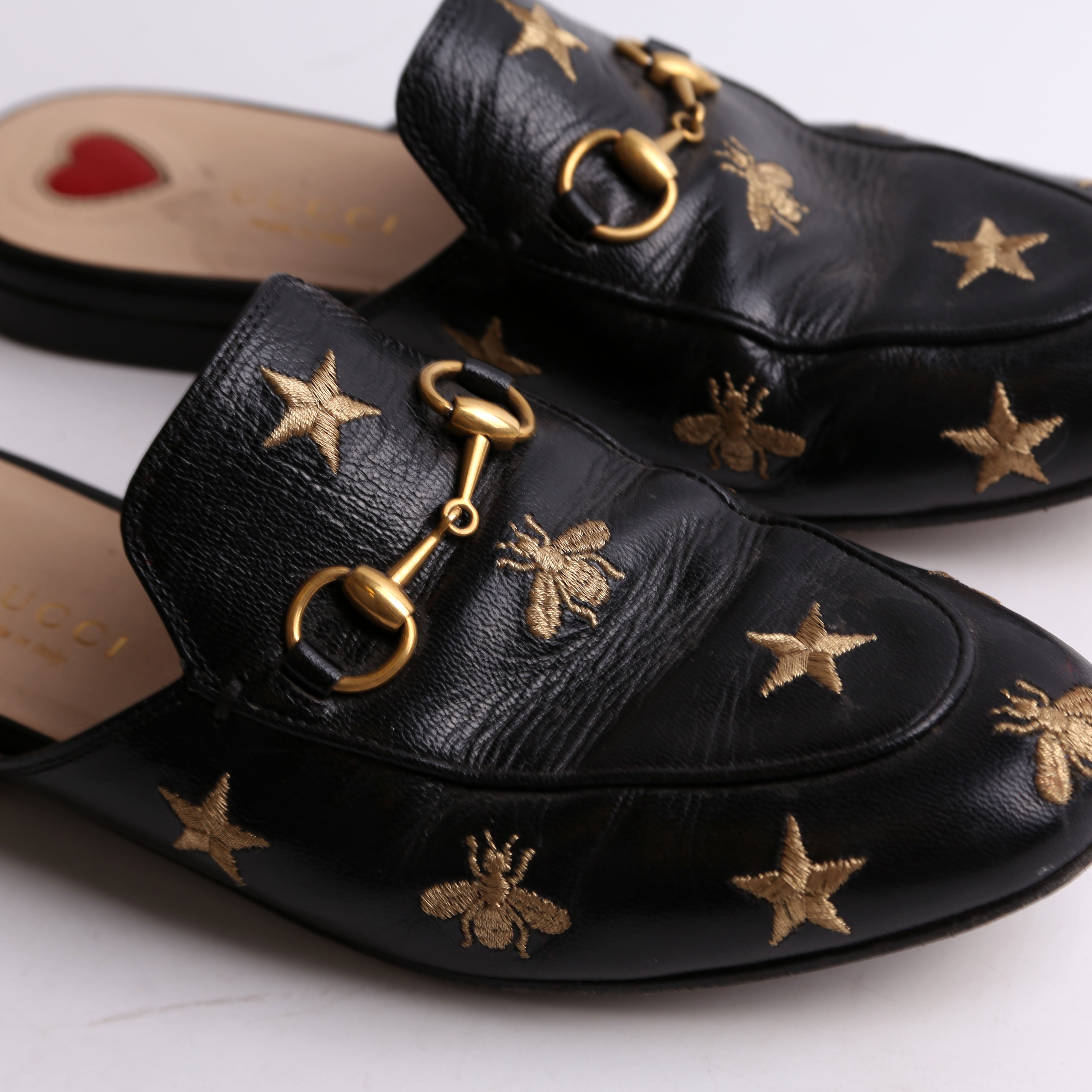 Gucci Princetown Bee Mules Size 36.5