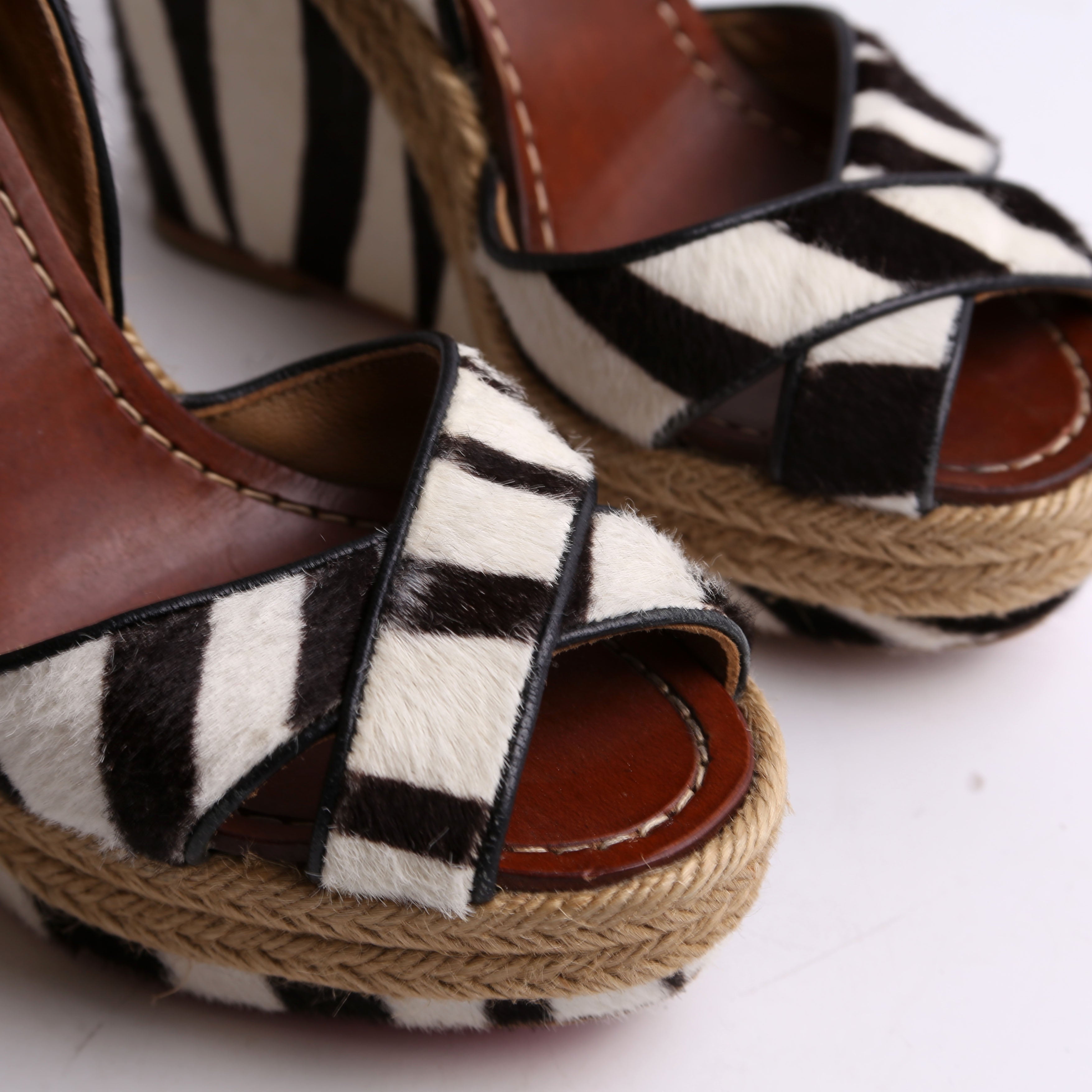 Ponyhair Wedge Sandals Size 36