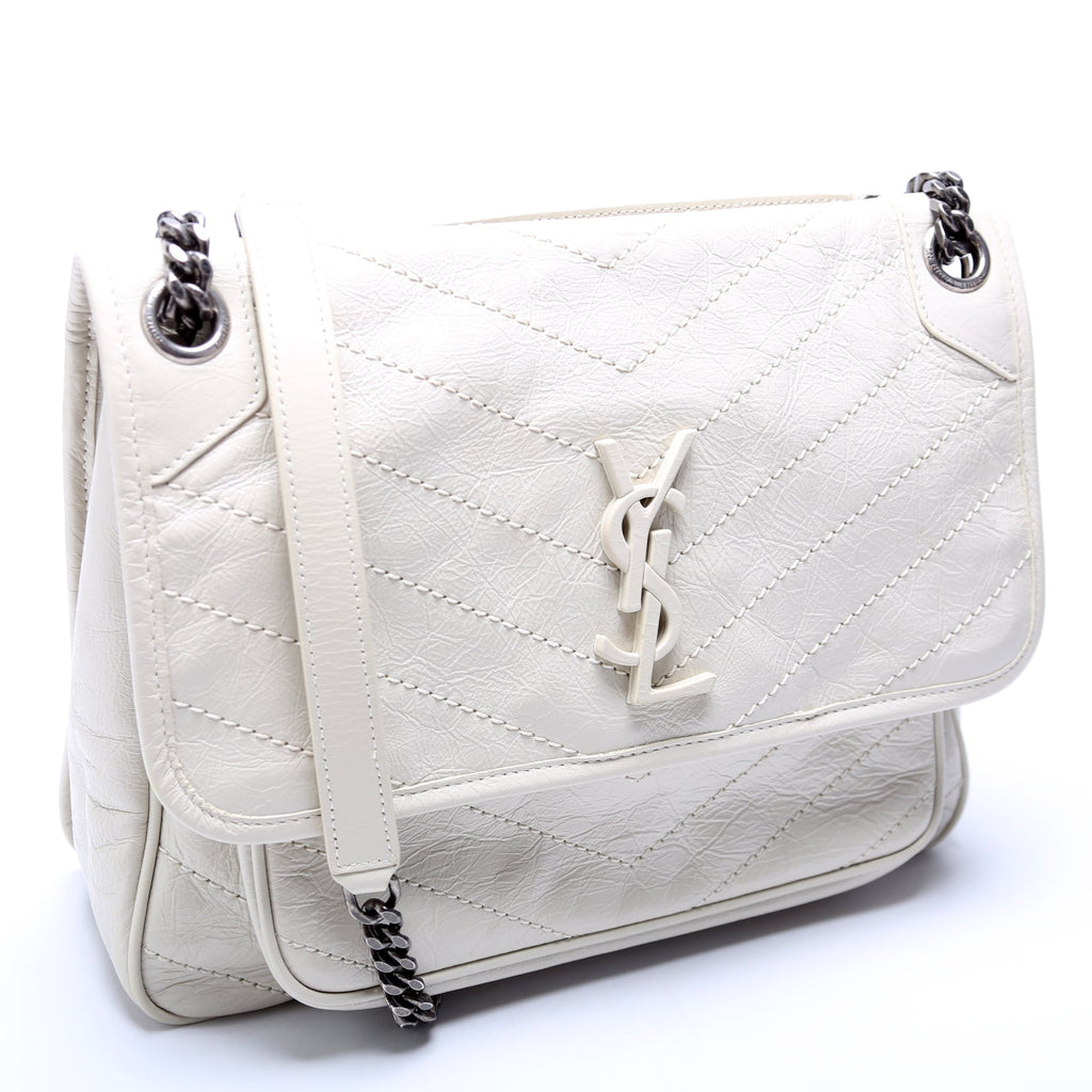633158 Niki Medium Crinkle Leather Cream