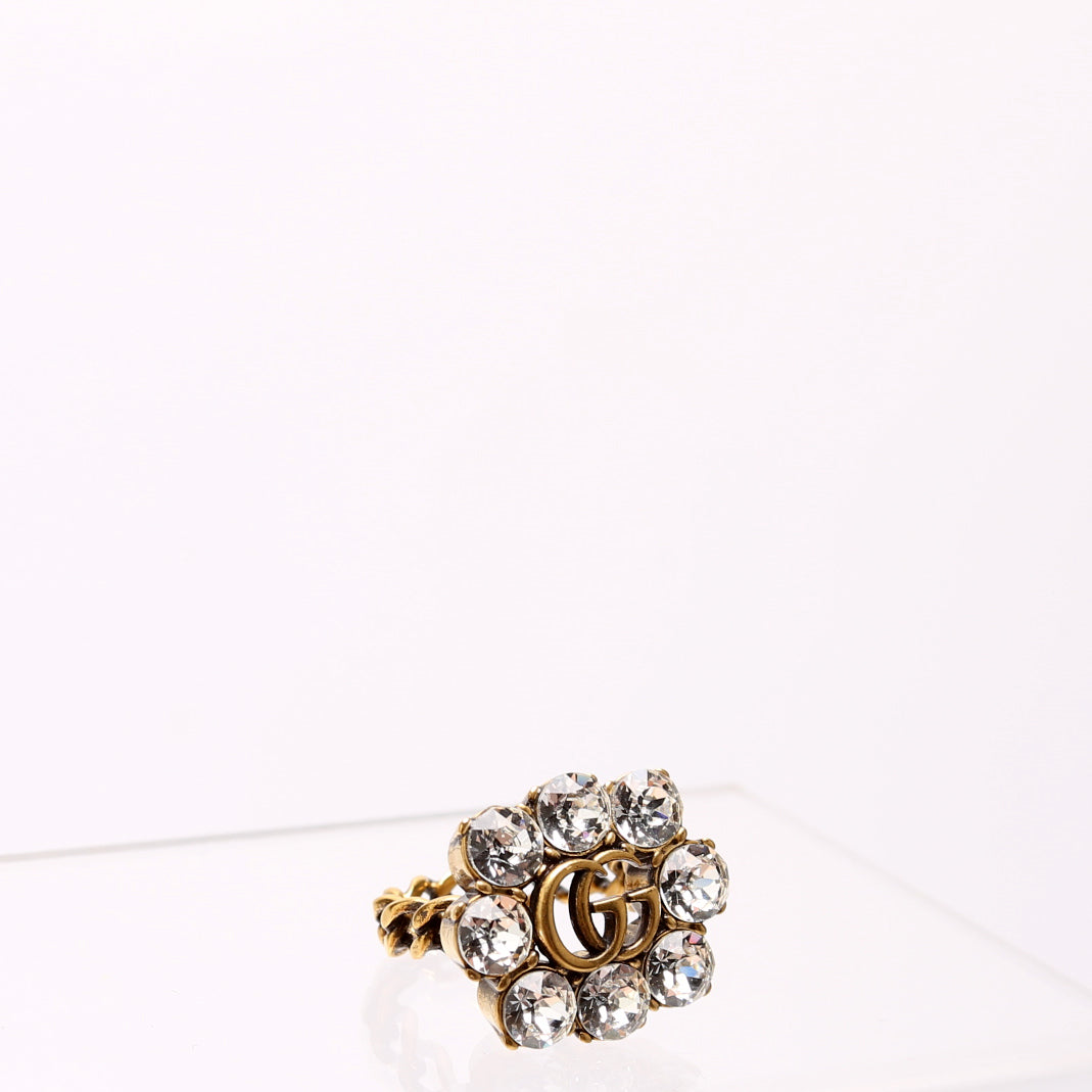 GG Marmont Crystal Ring Size 8 Gold