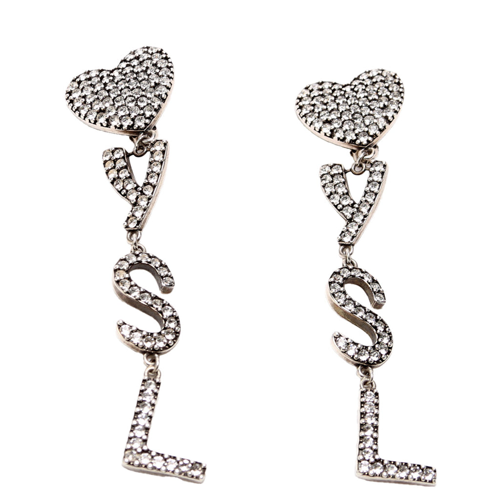 Opyum Crystal Heart Clip On Earrings Silver