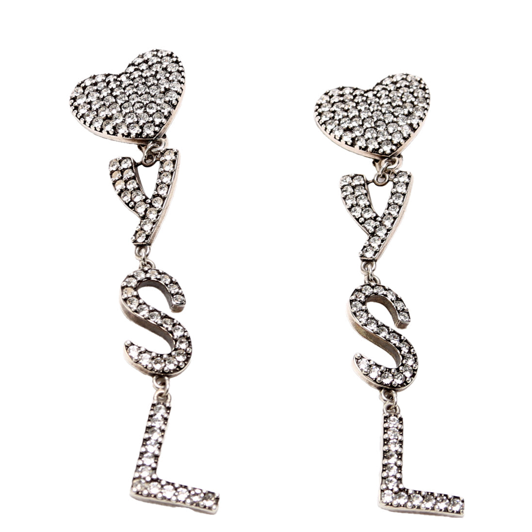 Opyum Crystal Heart Clip On Earrings Silver
