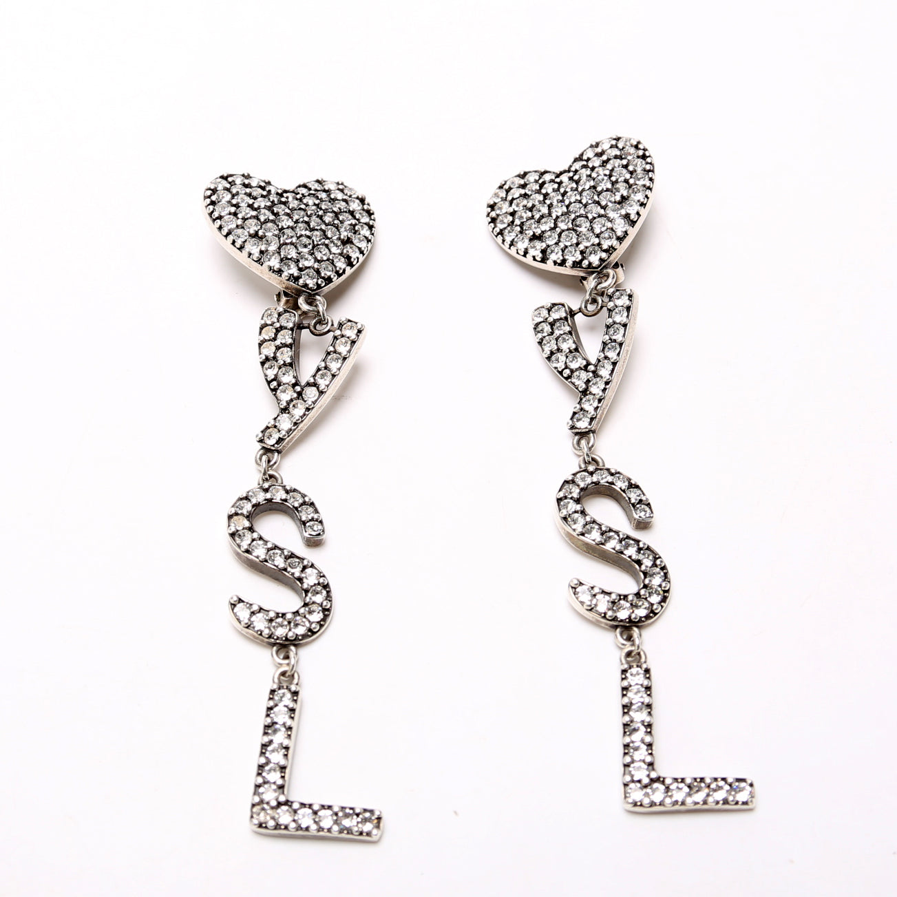 Opyum Crystal Heart Clip On Earrings Silver