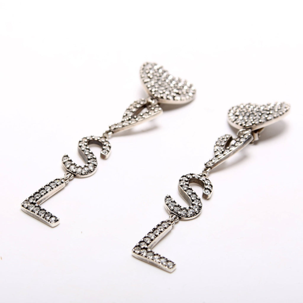 Opyum Crystal Heart Clip On Earrings Silver