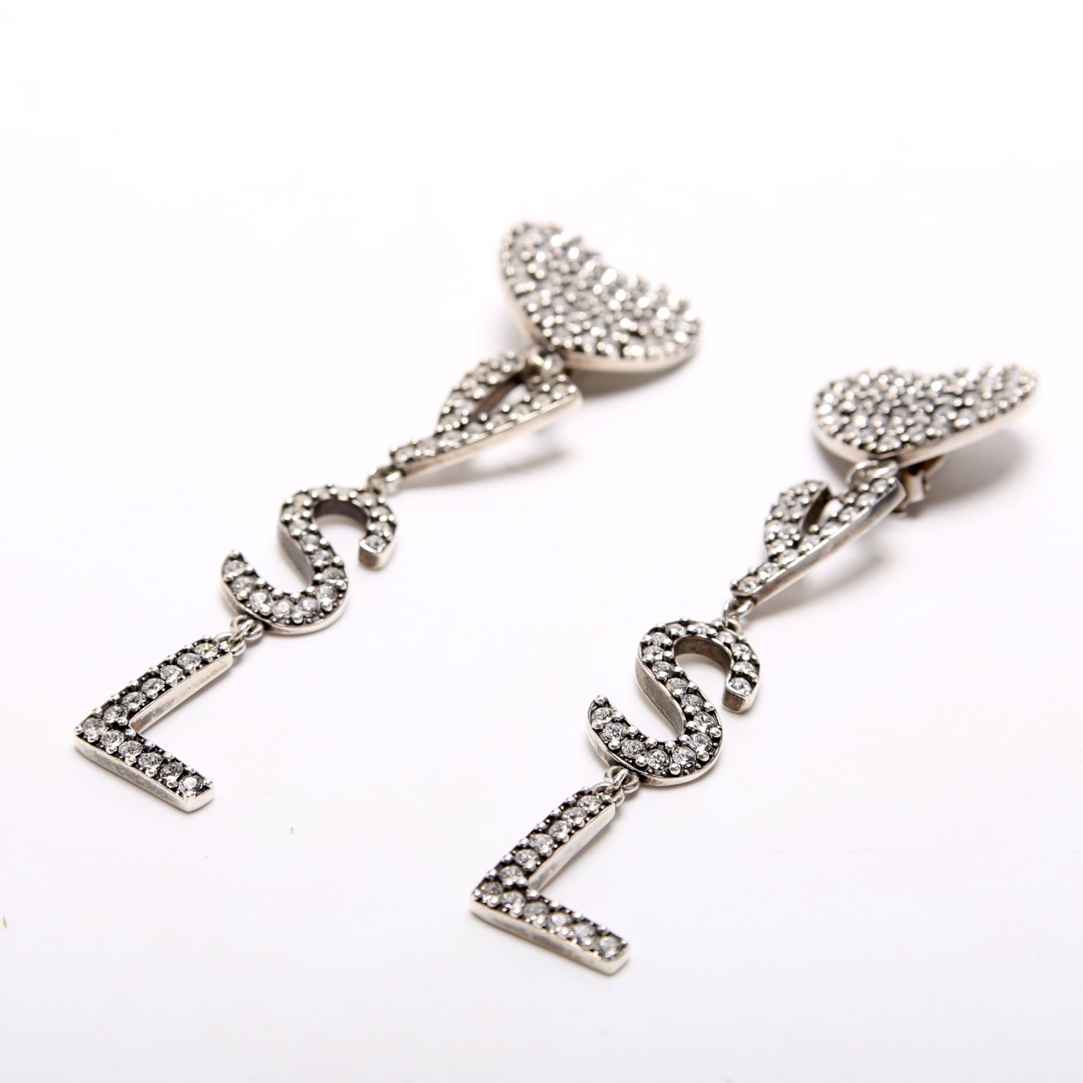 Opyum Crystal Heart Clip On Earrings Silver