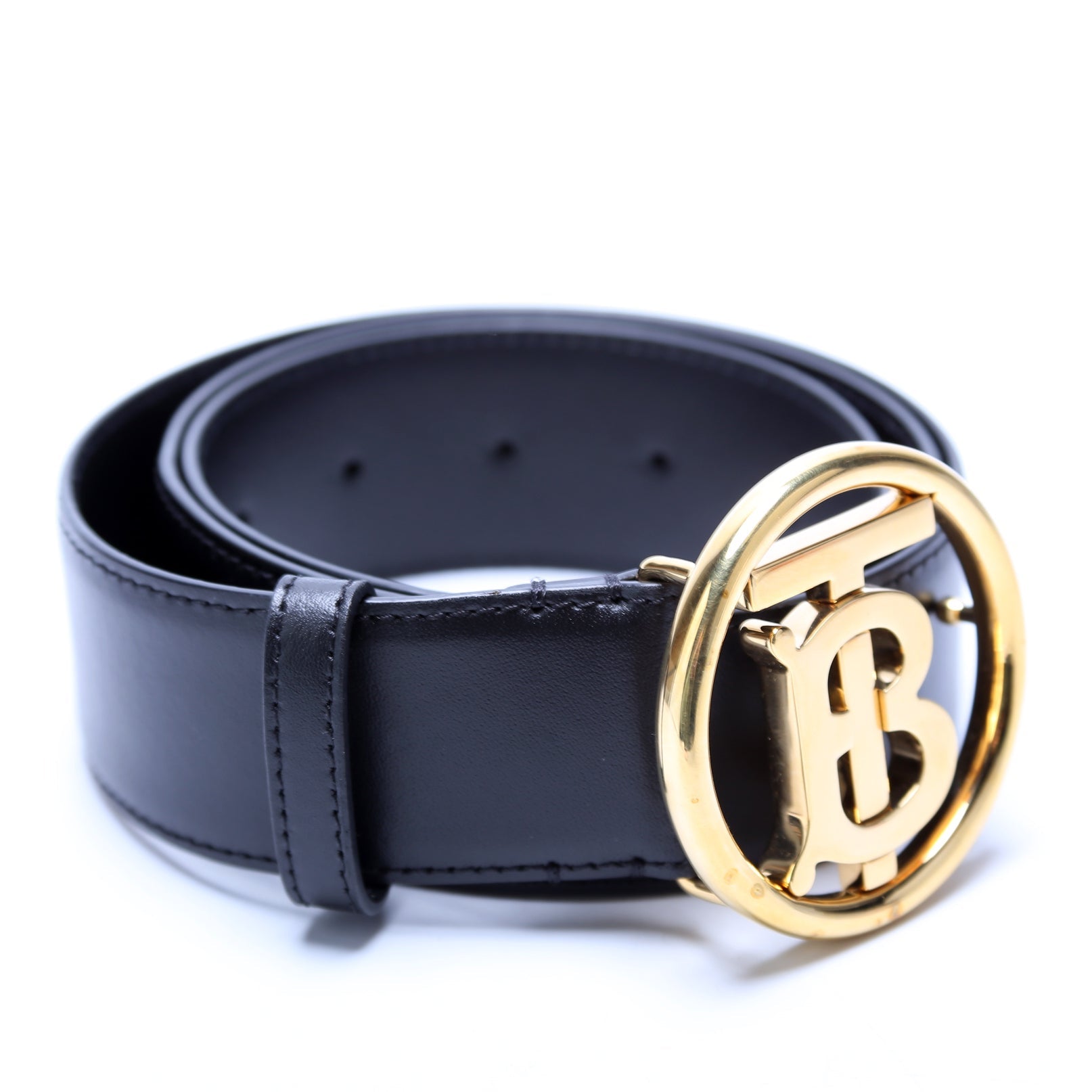 Circle TB Logo Leather Belt Size Medium Black