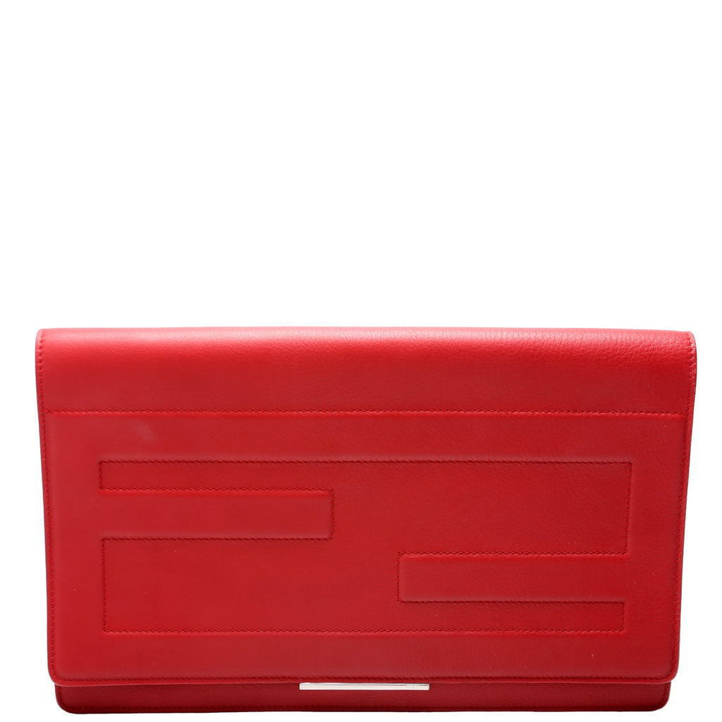 FF Logo Leather Fold Over Clutch Red
