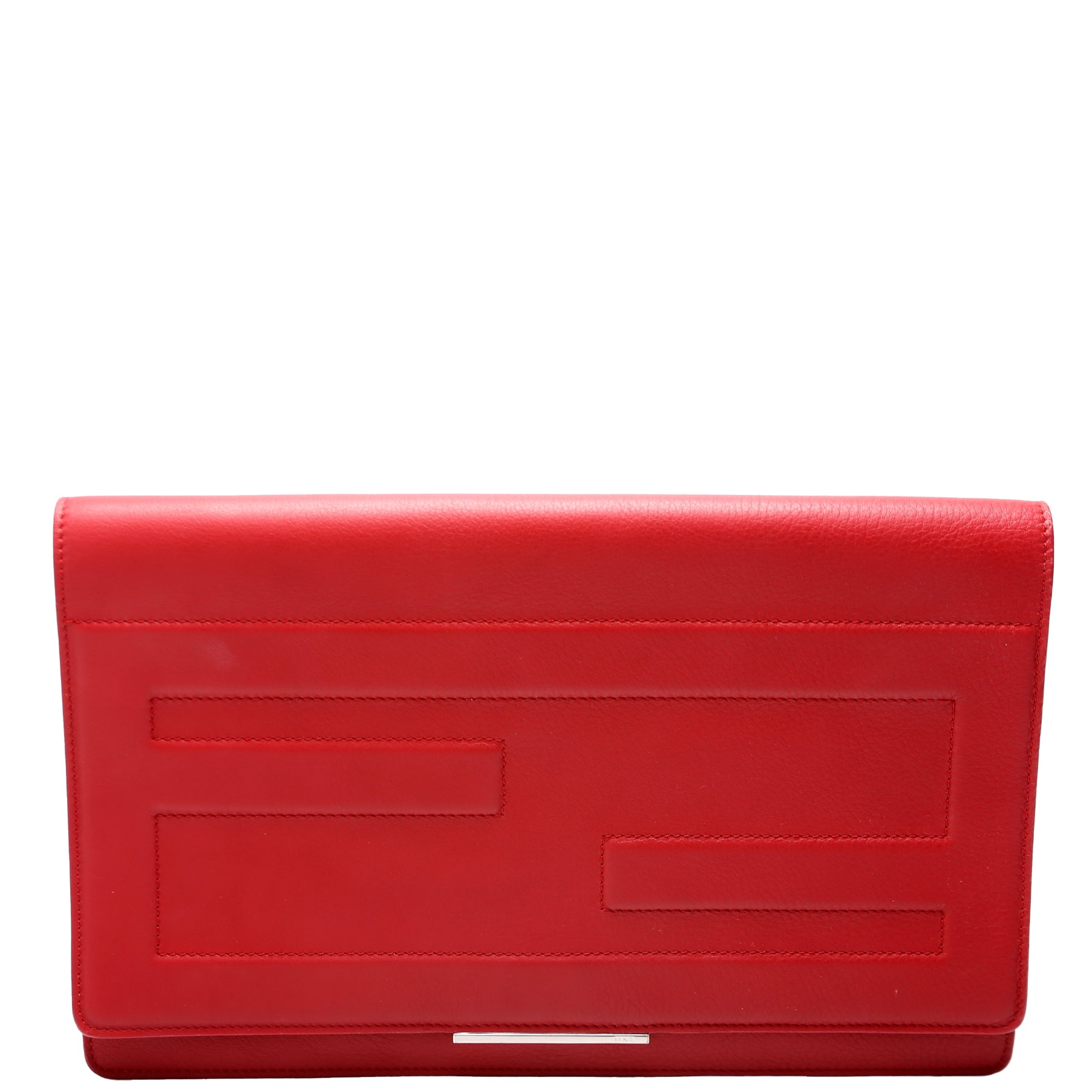 FF Logo Leather Fold Over Clutch Red