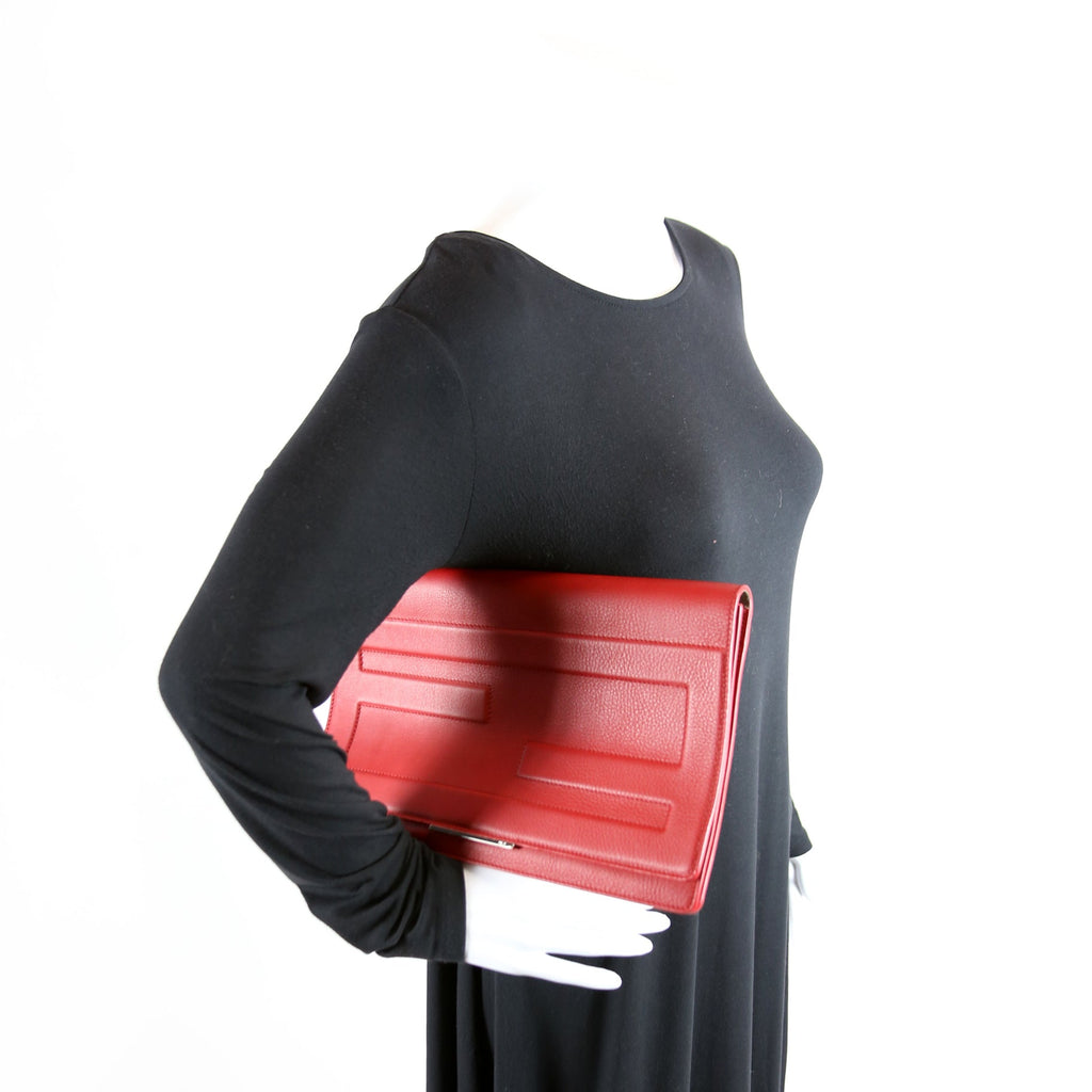 FF Logo Leather Fold Over Clutch Red